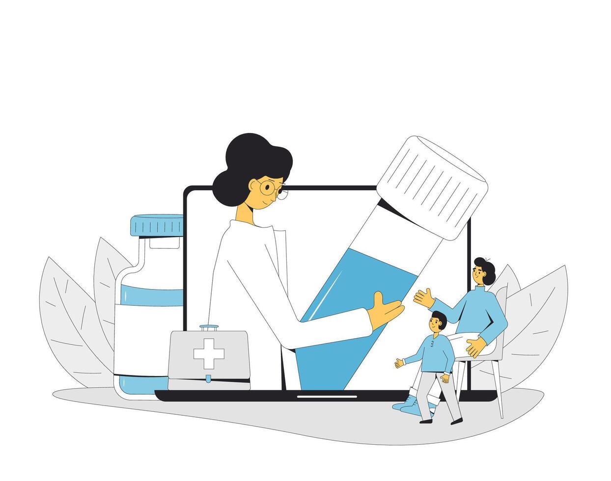 en línea médico consulta. telemedicina familia médico distante aconsejar. salud cuidado por Internet. madre y hijo tener un cuidado de la salud remoto servicios. vector