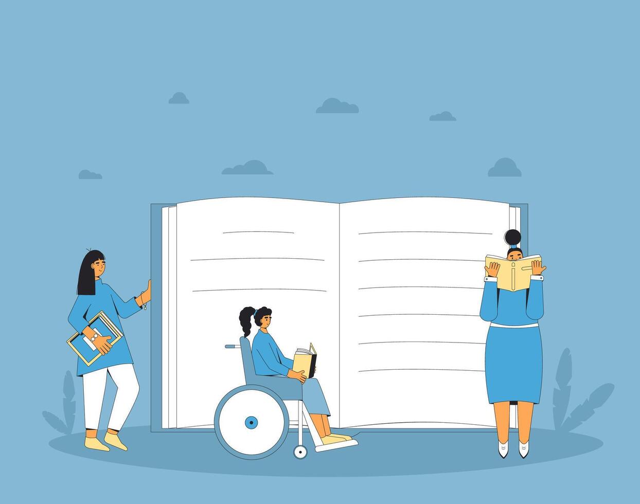 Library. Women with books. Reading club. Literature fans. Books lovers. vector