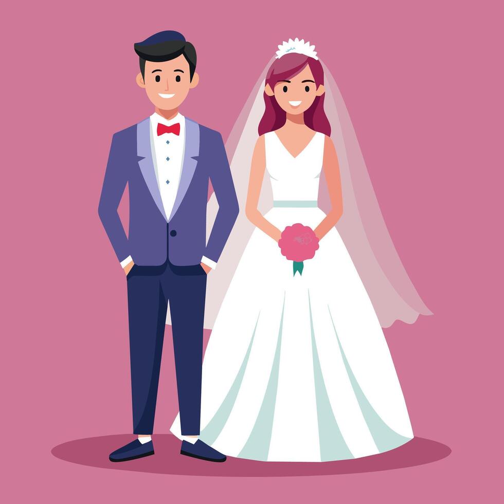 wedding couple avatar cartoon character with dress vector illustration