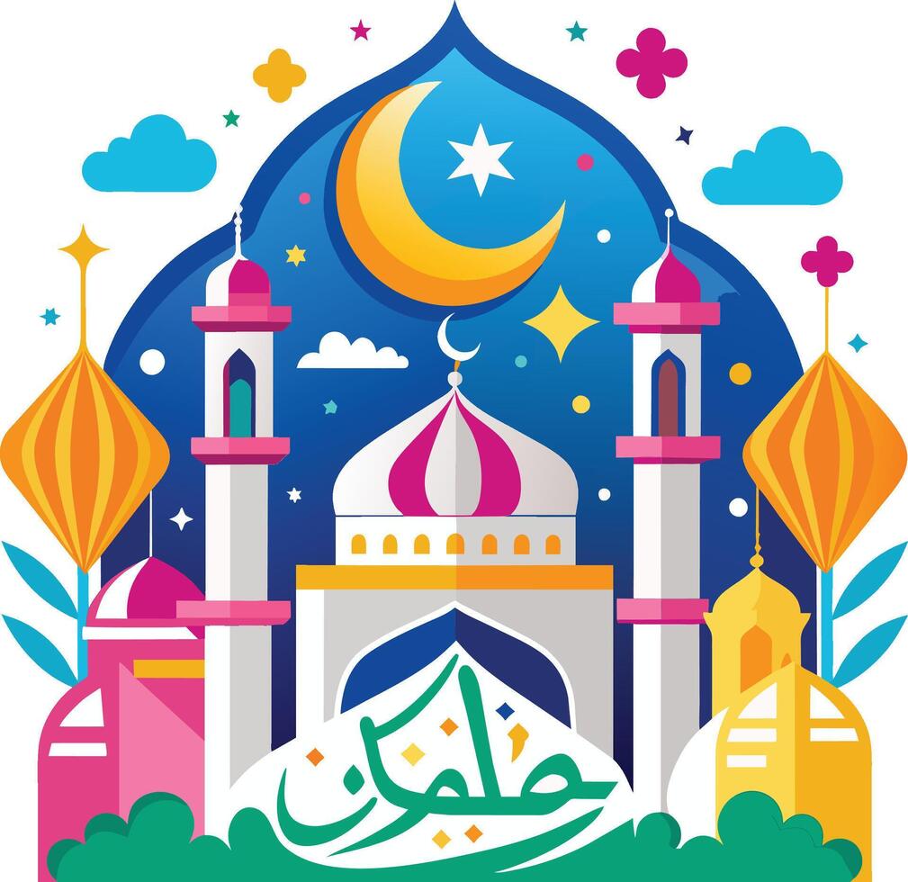 Vector illustration of Mosque in flat design style. Design element for banner, poster, card, flyer.