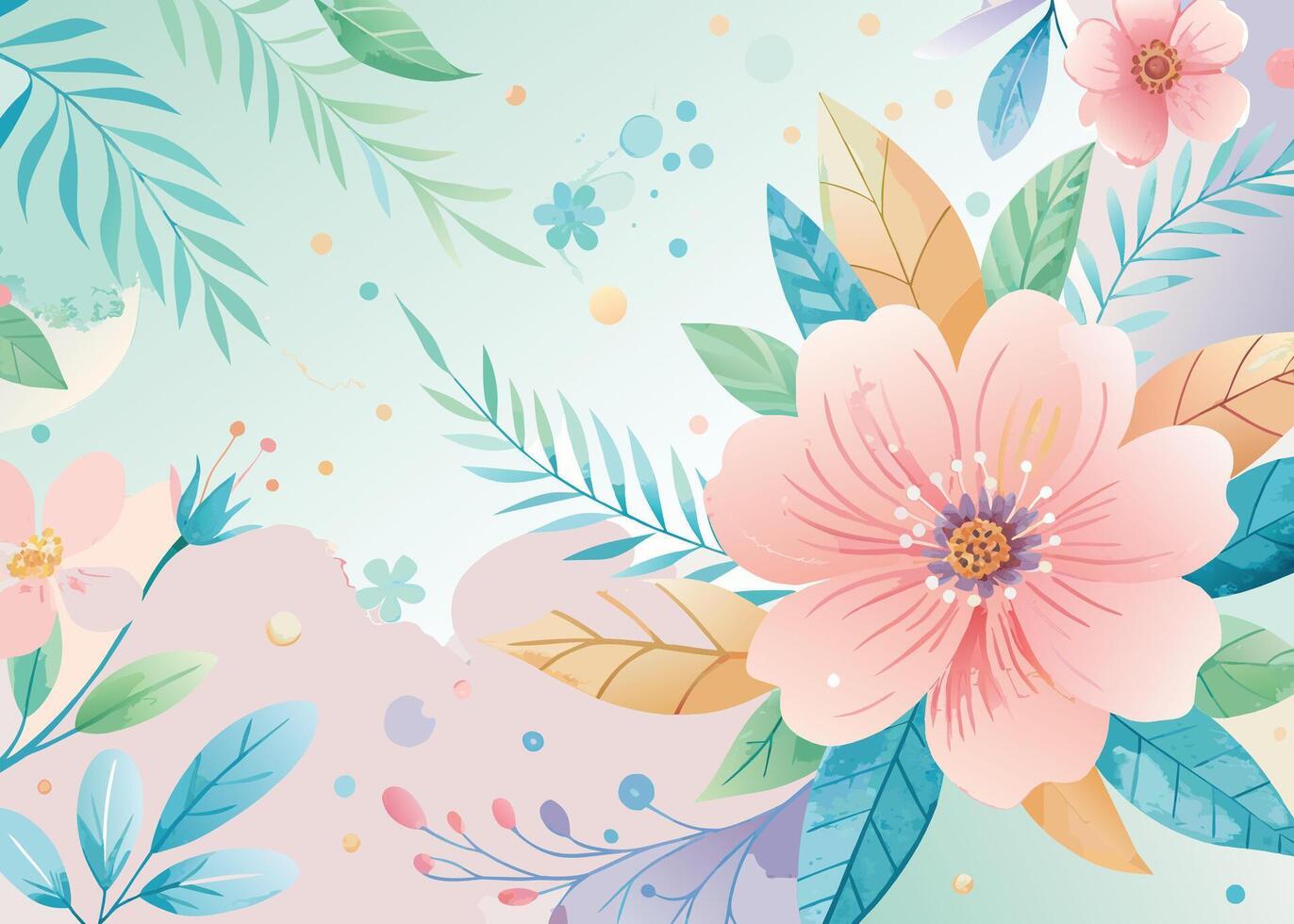 watercolor Floral background with hand drawn flowers and leaves. Vector illustration.