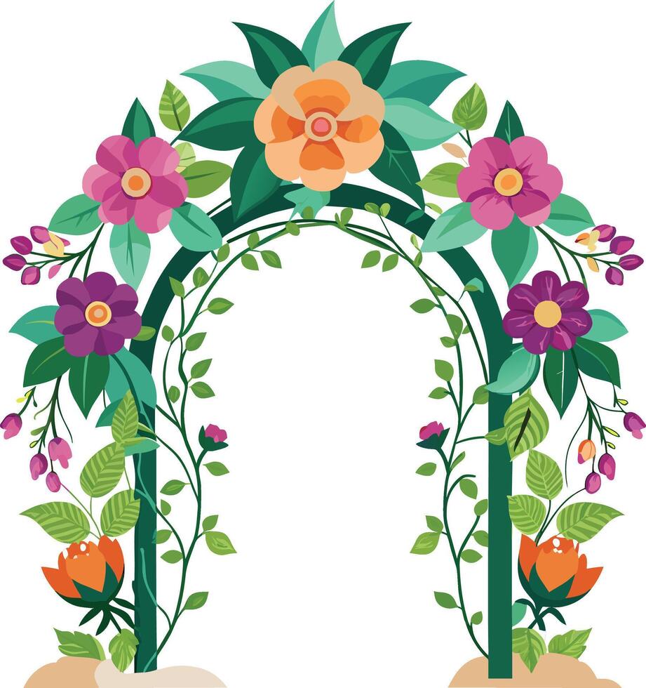 Beautiful wedding arch with flowers leaves and branches Decor for marriage ceremony Birthday party vector