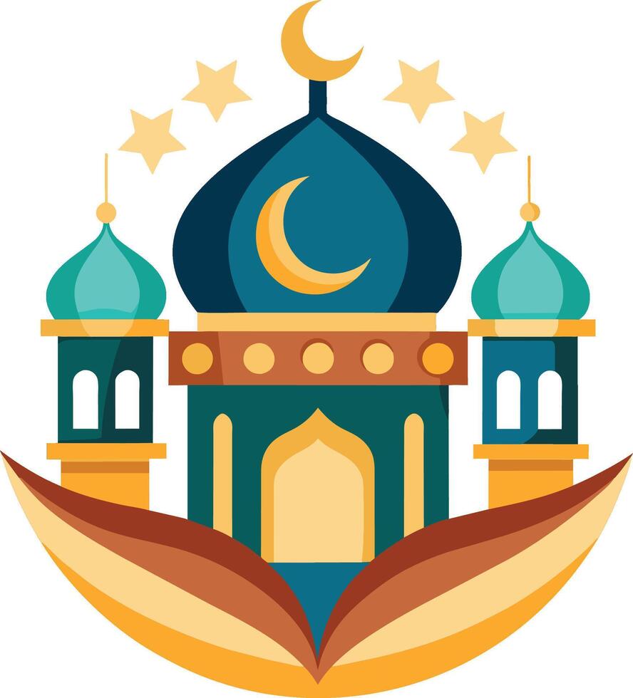 ilustración de plano estilo aislado musulmán mezquita, eid Mubarak saludos. Ramadán kareem vector