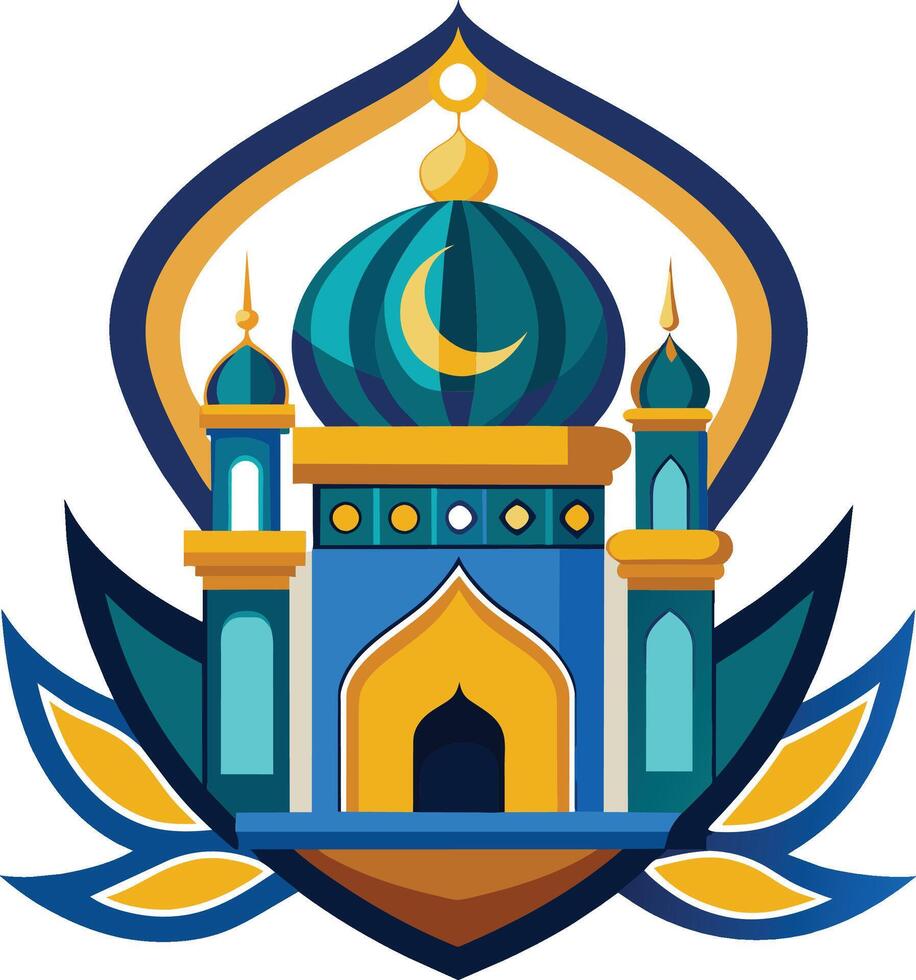 illustration of flat style isolated Muslim mosque, Eid Mubarak greetings. Ramadan Kareem. vector