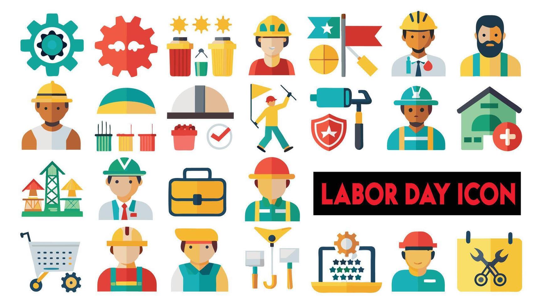 labor día plano icono paquete vector ilustración. conjunto apagado labor día icono