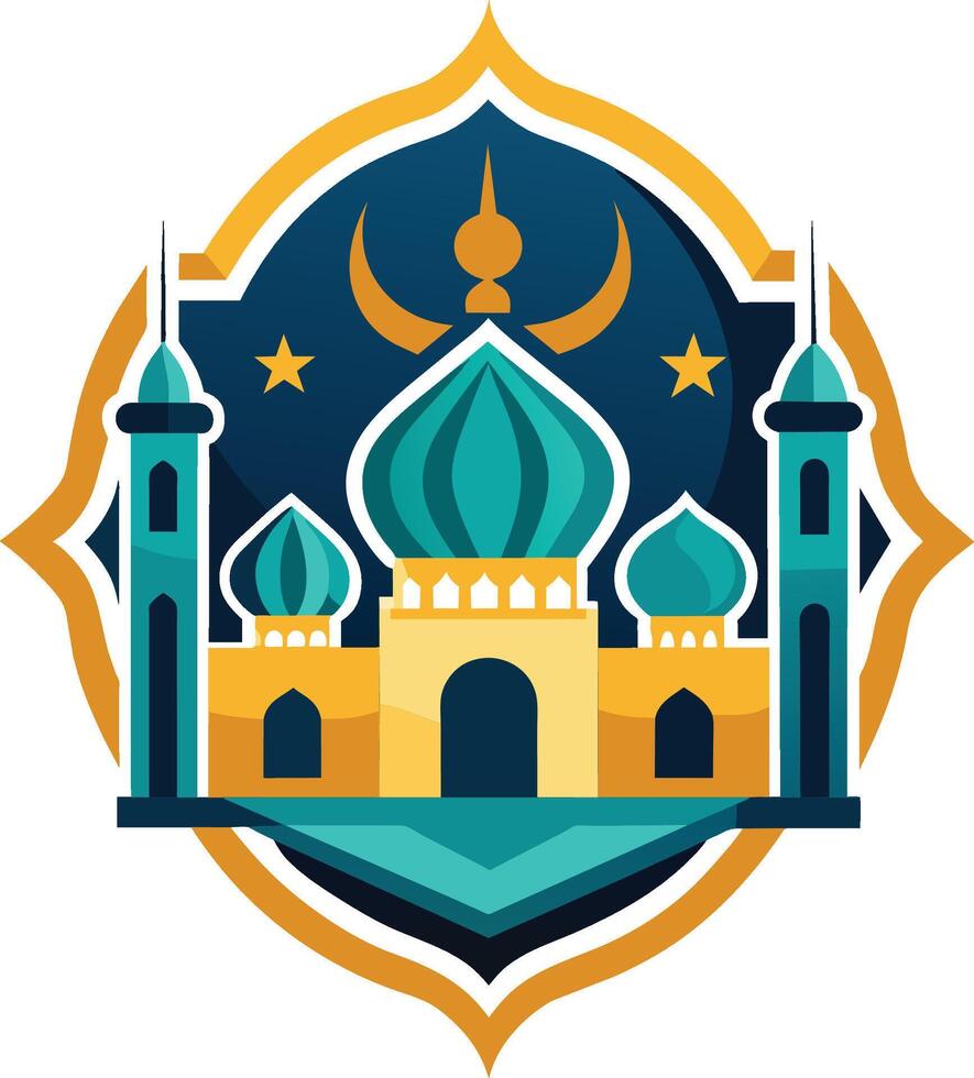 illustration of flat style isolated Muslim mosque, Eid Mubarak greetings. Ramadan Kareem. vector