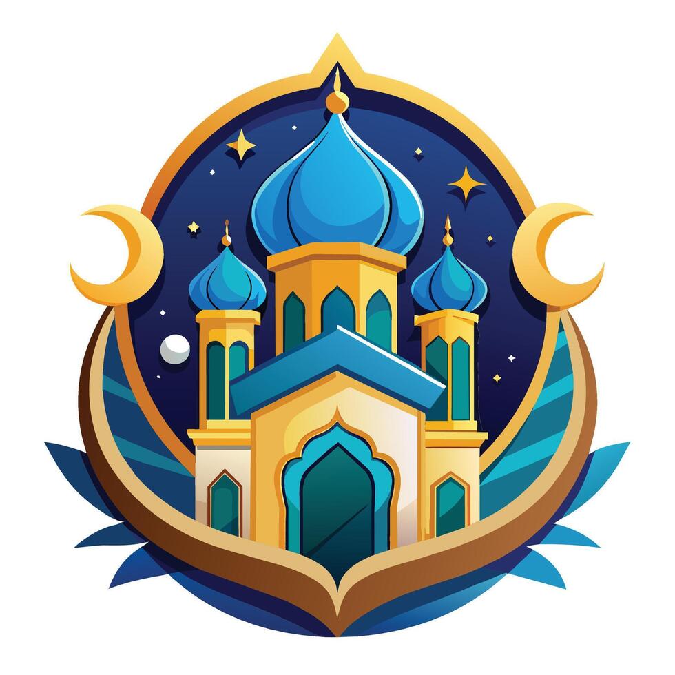 Vector illustration of mosque emblem. Ramadan Kareem greeting card or poster.
