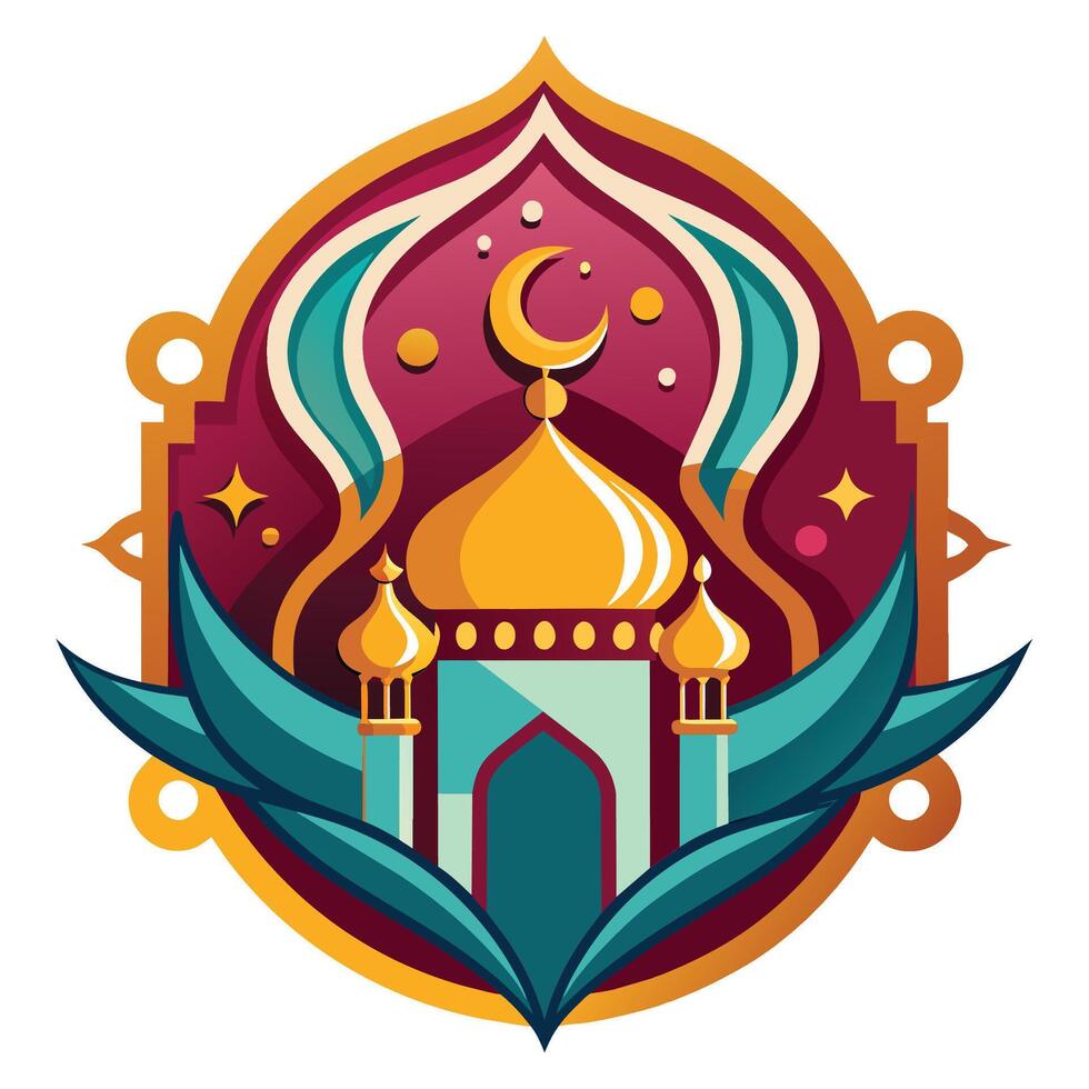Vector illustration of mosque emblem. Ramadan Kareem greeting card or poster.