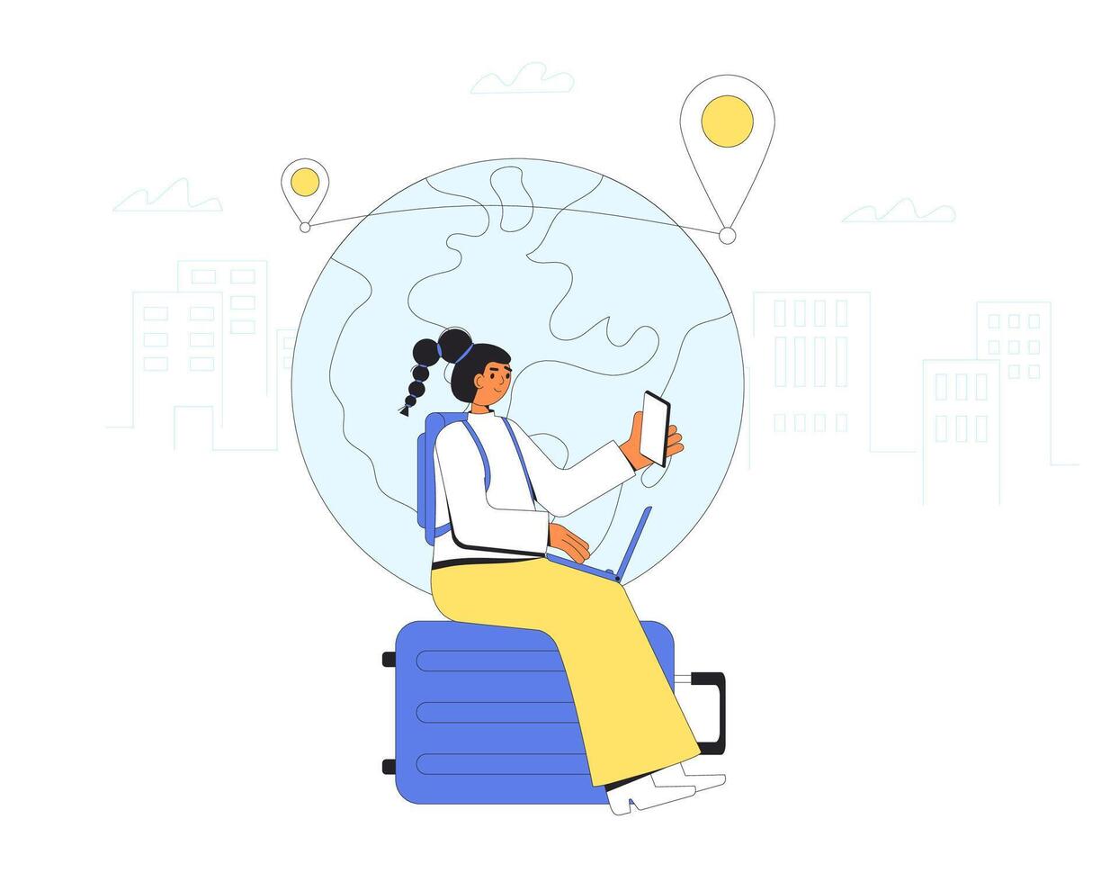 Digital nomad working with laptop. vector