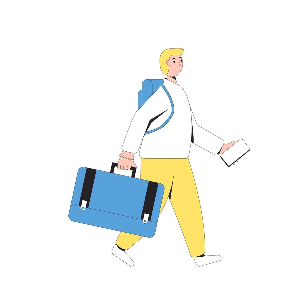 Tourist with bags. Person isolated with luggage. vector