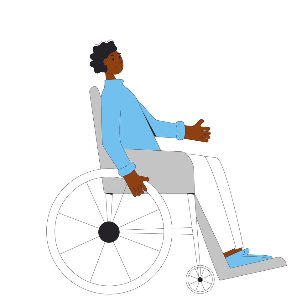 Wheelchair man isolated on white background. Inclusion. Vector line art illustration.