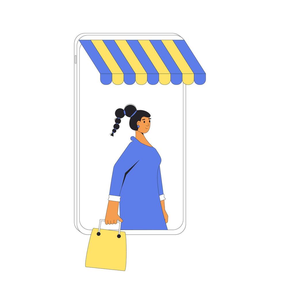 Online shopping. Woman with shopping bags. vector