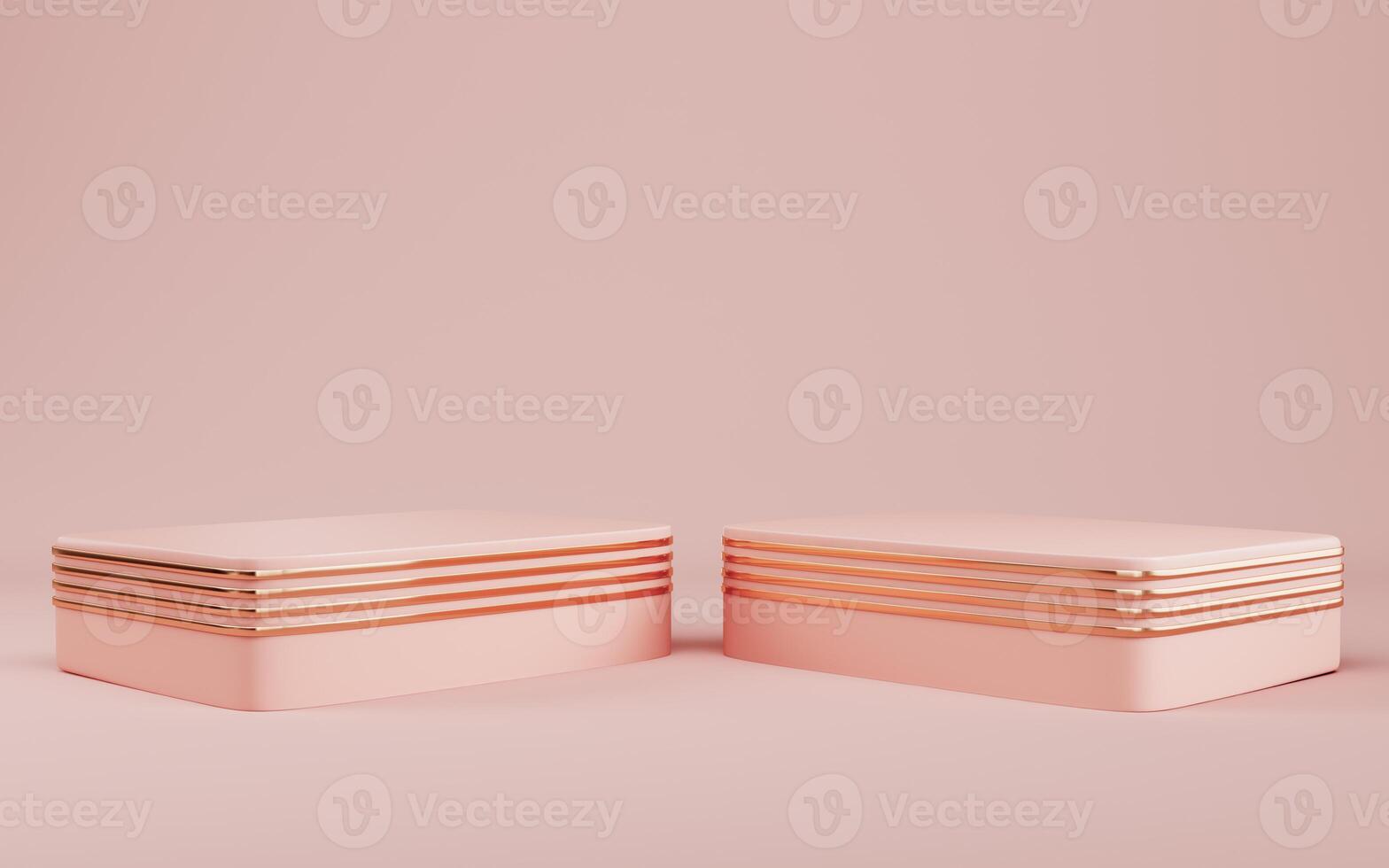 Abstract minimal background. Two rectangle podiums for product display on bright cream color background in pastel colors photo