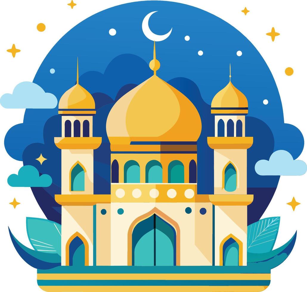 vector ilustración de mezquita en plano diseño estilo. diseño elemento para bandera, póster, tarjeta, volantes.