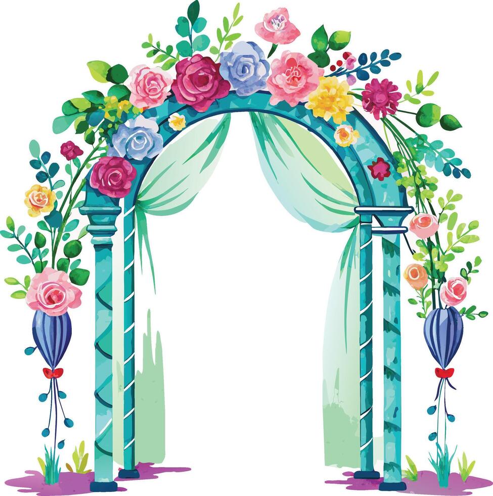 Watercolor Wedding arch with flowers and greenery. Vector illustration.