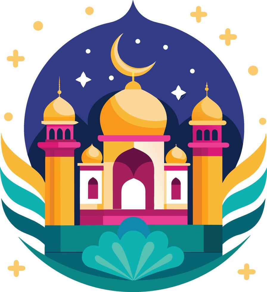 vector ilustración de mezquita en plano diseño estilo. diseño elemento para bandera, póster, tarjeta, volantes.