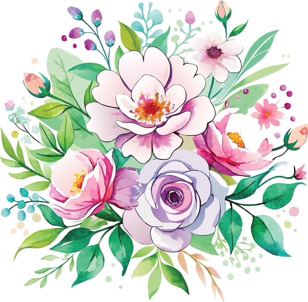 acuarela floral ramo. mano dibujado vector ilustración. Perfecto para invitaciones, saludo tarjetas