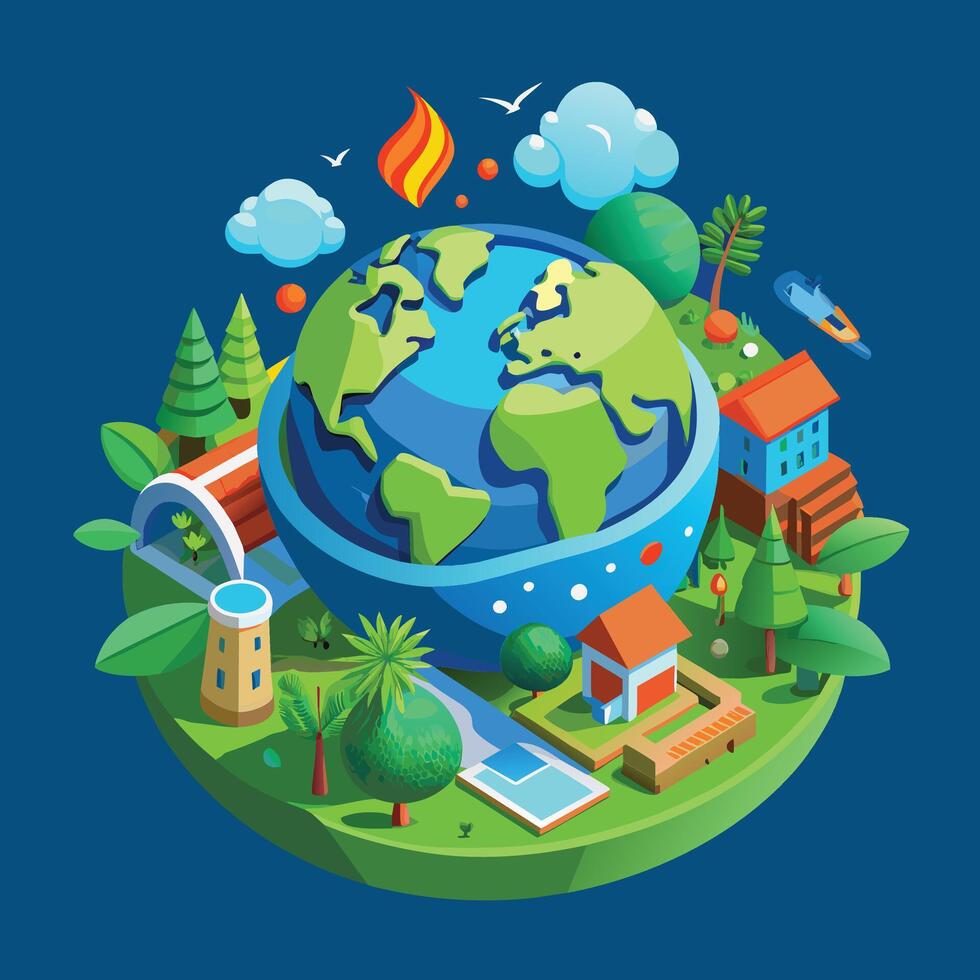 Planet earth in flat style. Earth day concept. Vector illustration.