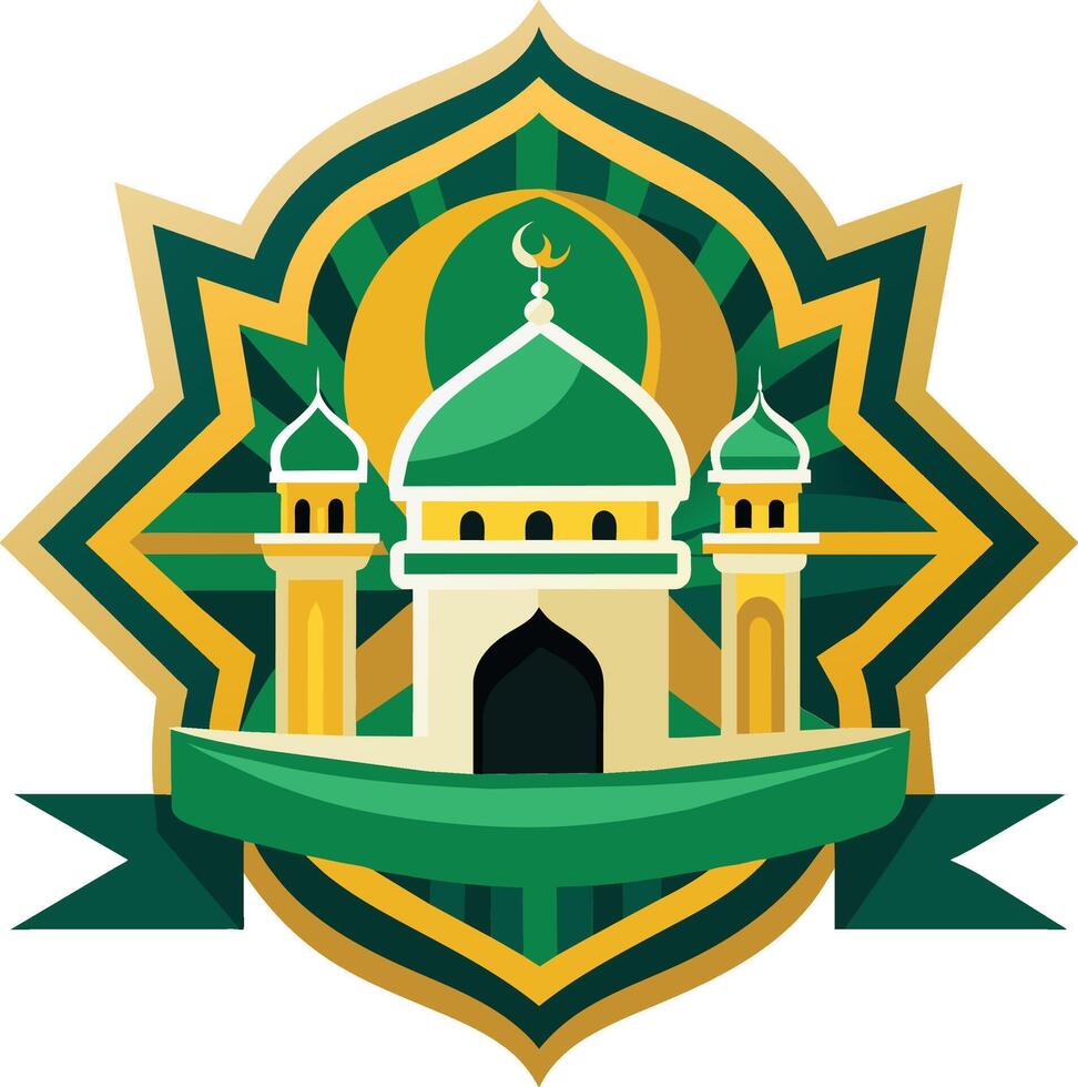 illustration of flat style isolated Muslim mosque, Eid Mubarak greetings. Ramadan Kareem. vector