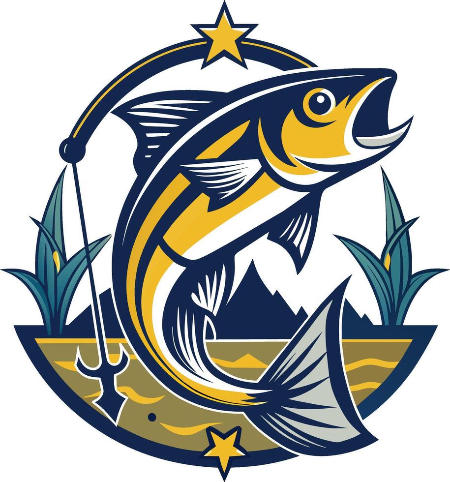 Illustration of a marlin fish jumping out of a fishing rod  retro style. vector