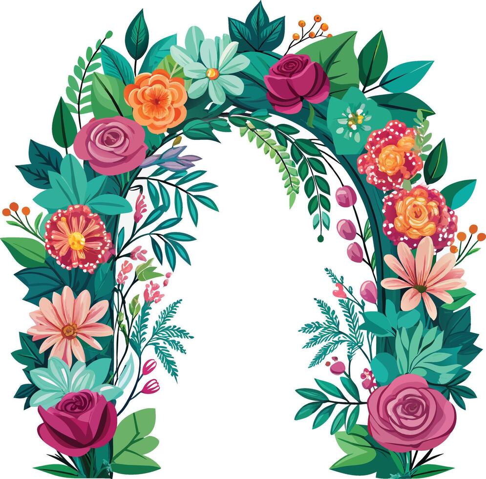 hermosa Boda arco con flores hojas y ramas decoración para matrimonio ceremonia cumpleaños fiesta vector