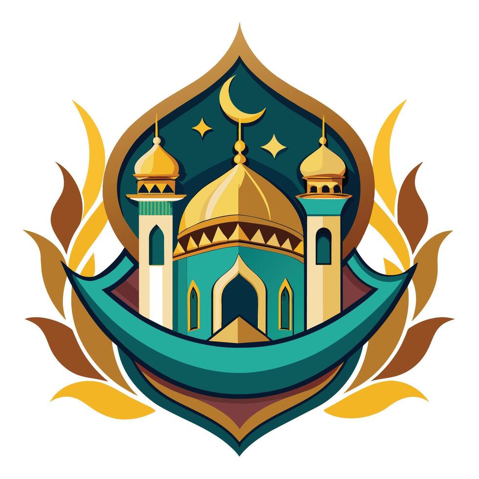 Vector illustration of mosque emblem. Ramadan Kareem greeting card or poster.