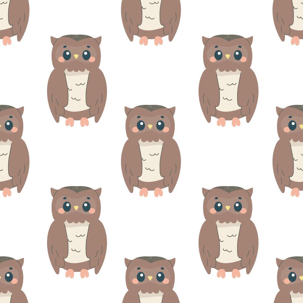 Seamless owl bird pattern , on white background, childish pattern, for fabric, wrapping paper, wallpaper vector