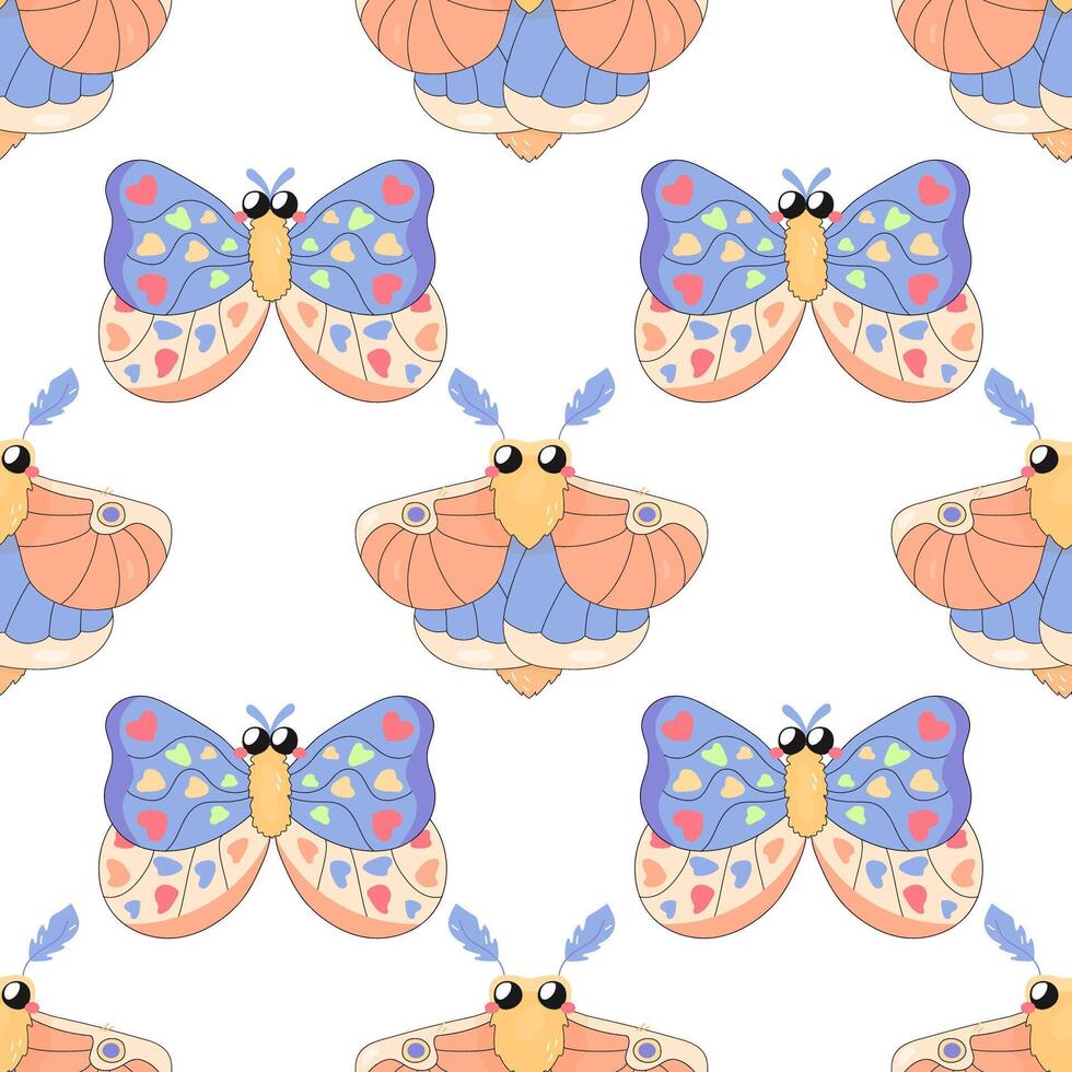 Seamless pattern, maple moth, butterfly. cartoon baby. on white background for fabric, wrapping paper vector