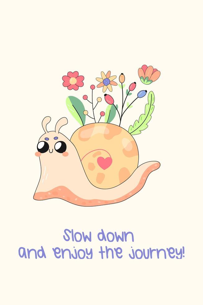 A cute postcard to a friend on a trip, with cute insects. snail, with a funny inscription. vector