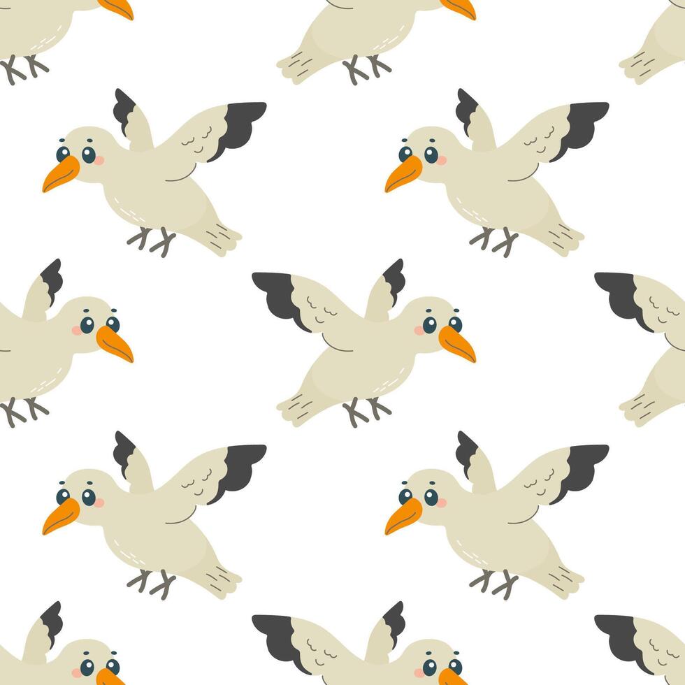 Seamless pattern with seagull bird, on white background, children's pattern, for fabric, wrapping paper, wallpaper vector