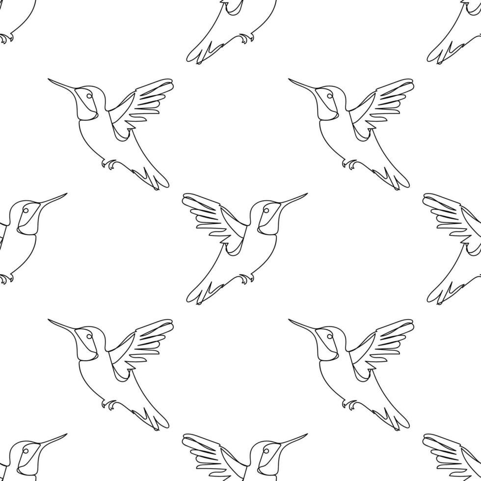 sin costura patrón, línea colibrí, blanco fondo, línea dibujo, para tela, envase papel vector