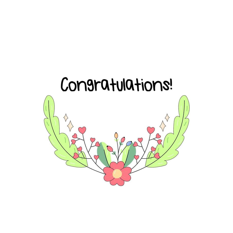 Congratulations frame, with flowers, plants and maple moth, butterfly insects. on white background vector