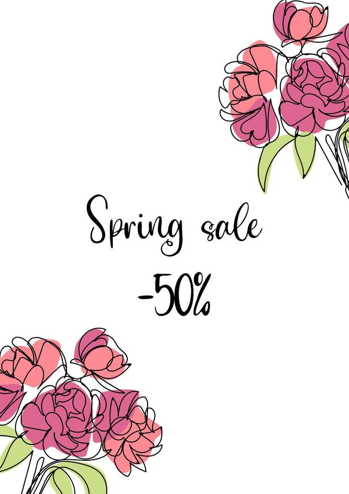 Spring sale lineart , discounts, banner, poster, advertisement, with flowers vector illustration