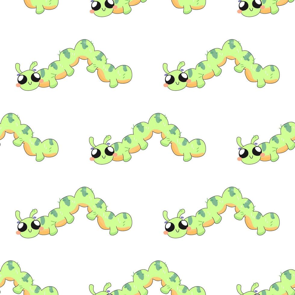 Seamless pattern, caterpillar, worm, cartoon, baby. on white background for fabric, wrapping paper vector