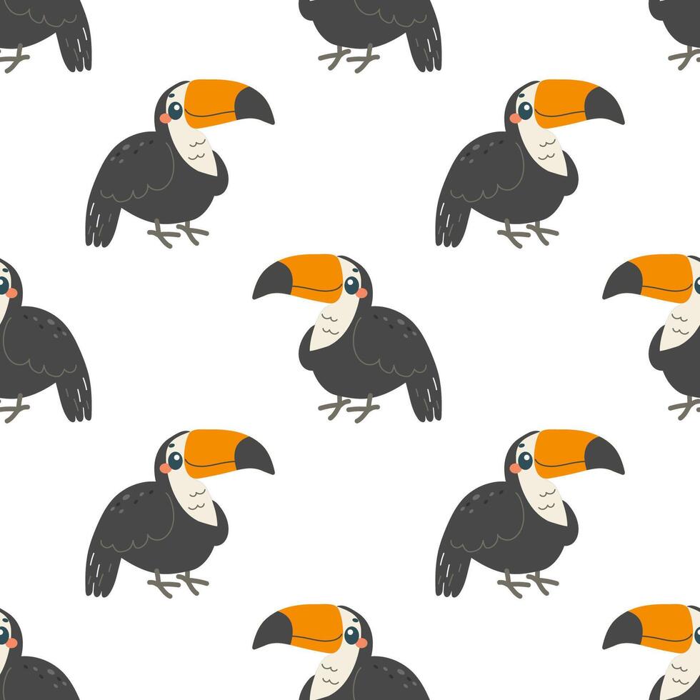 Seamless pattern with toucan bird , on white background, childish pattern, for fabric, wrapping paper, wallpaper vector