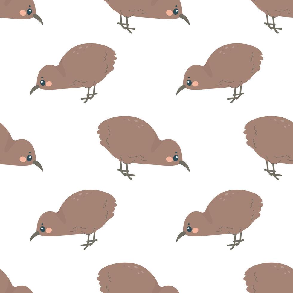 Seamless pattern with kiwi bird, on white background, children's pattern, for fabric, wrapping paper, wallpaper vector