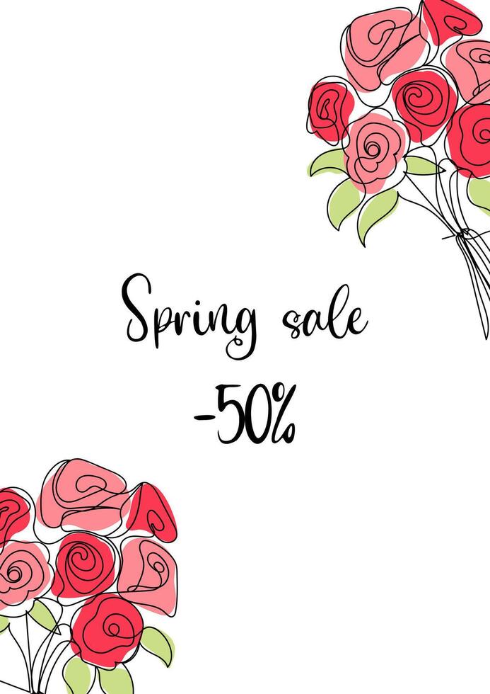 Spring sale lineart , discounts, banner, poster, advertisement, with flowers vector illustration