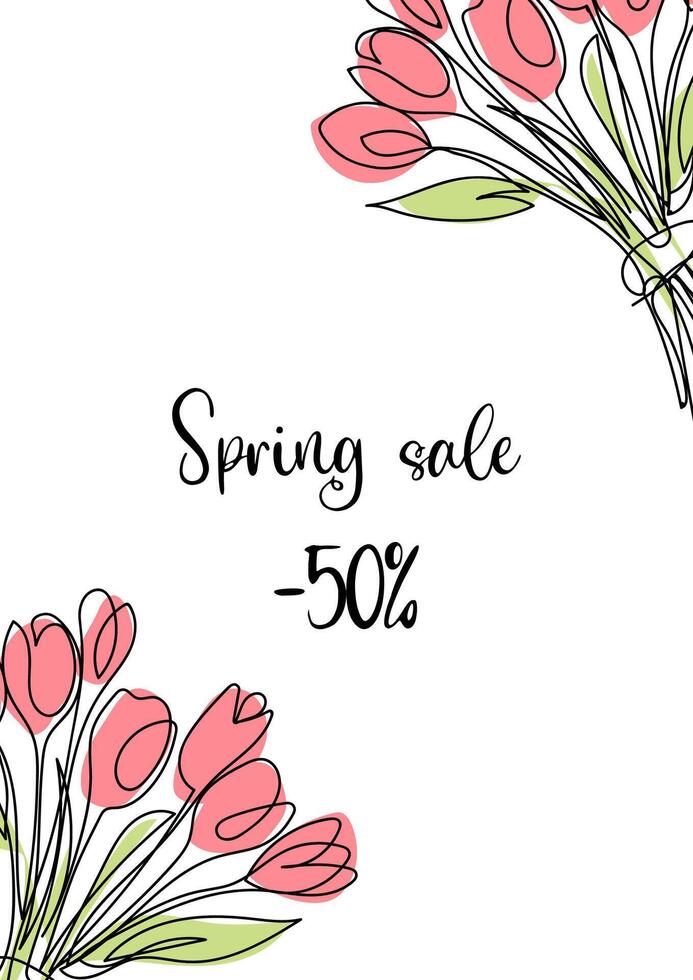 Spring sale lineart , discounts, banner, poster, advertisement, with flowers vector illustration