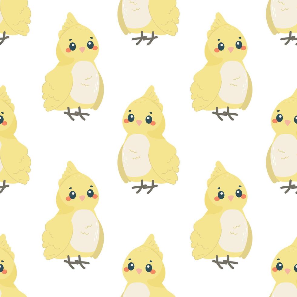 Seamless pattern with bird parrot yellow , on white background, children's pattern, for fabric, wrapping paper, wallpaper vector