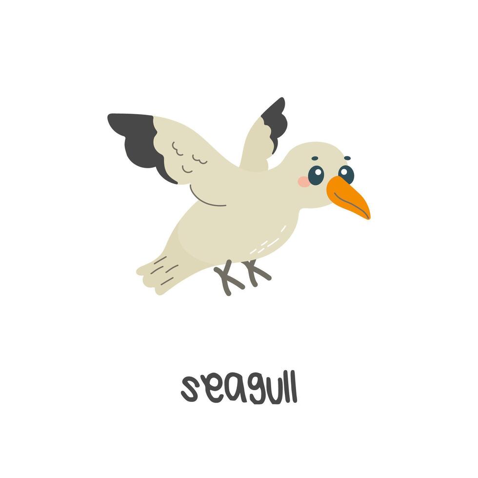 Children's illustration, cute seagull, with inscription. vector illustration for teaching children, t-shirt