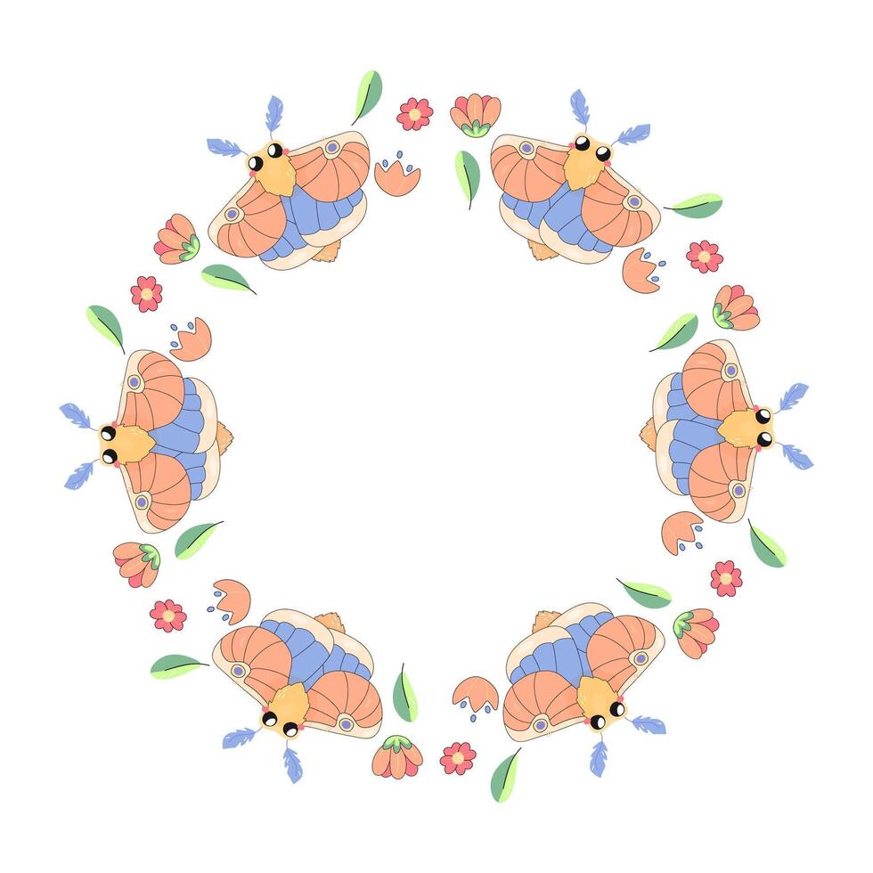 Congratulations frame, with flowers, plants and maple moth, butterfly insects. on white background vector