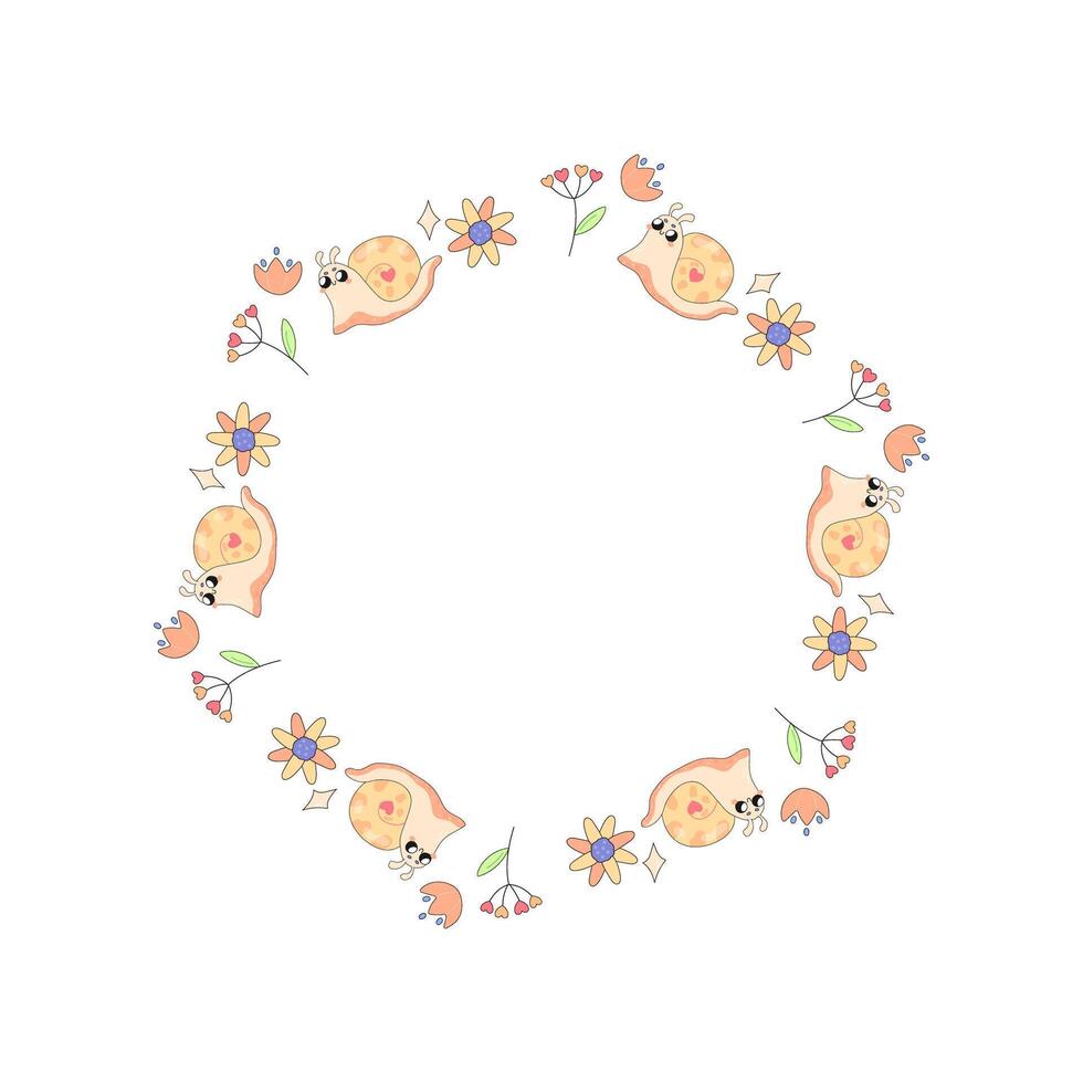linda marco, con caracol y flores niño, verano primavera para Felicidades, anuncios en blanco antecedentes vector