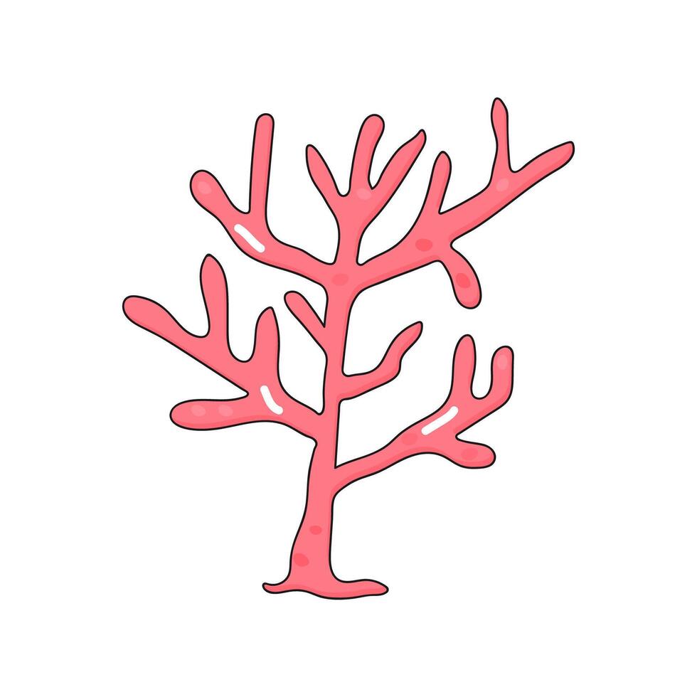 cute seaweed, coral, set on white background. Underwater world. vector