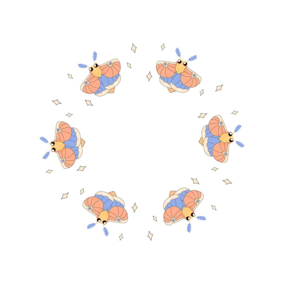 Congratulations frame, with flowers, plants and maple moth, butterfly insects. on white background vector