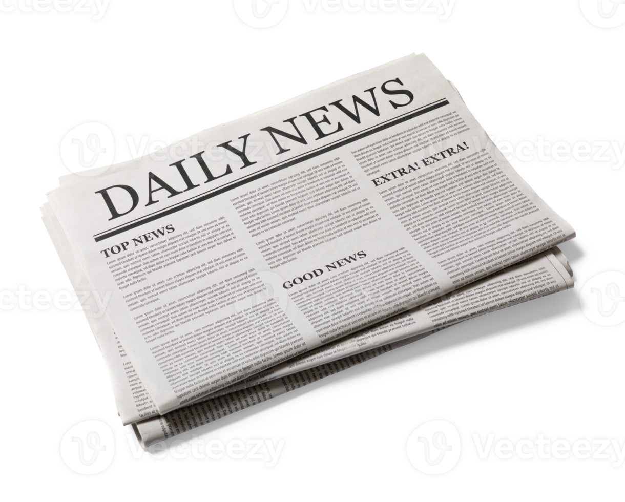 Business Newspaper isolated, Daily Newspaper mock-up concept, PNG transparency with shadow