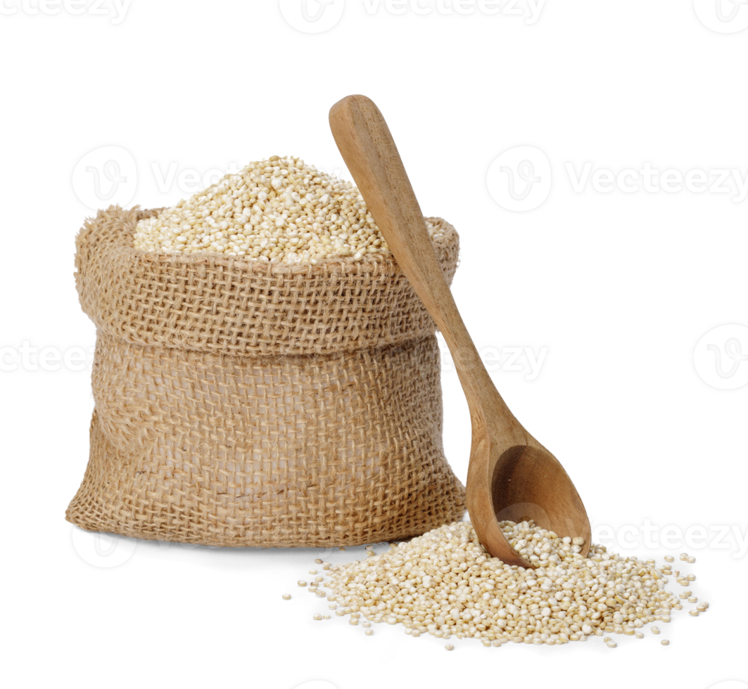 White seeds of quinoa seed on desk, Healthy food habits and concept of balanced diet, PNG transparency with shadow