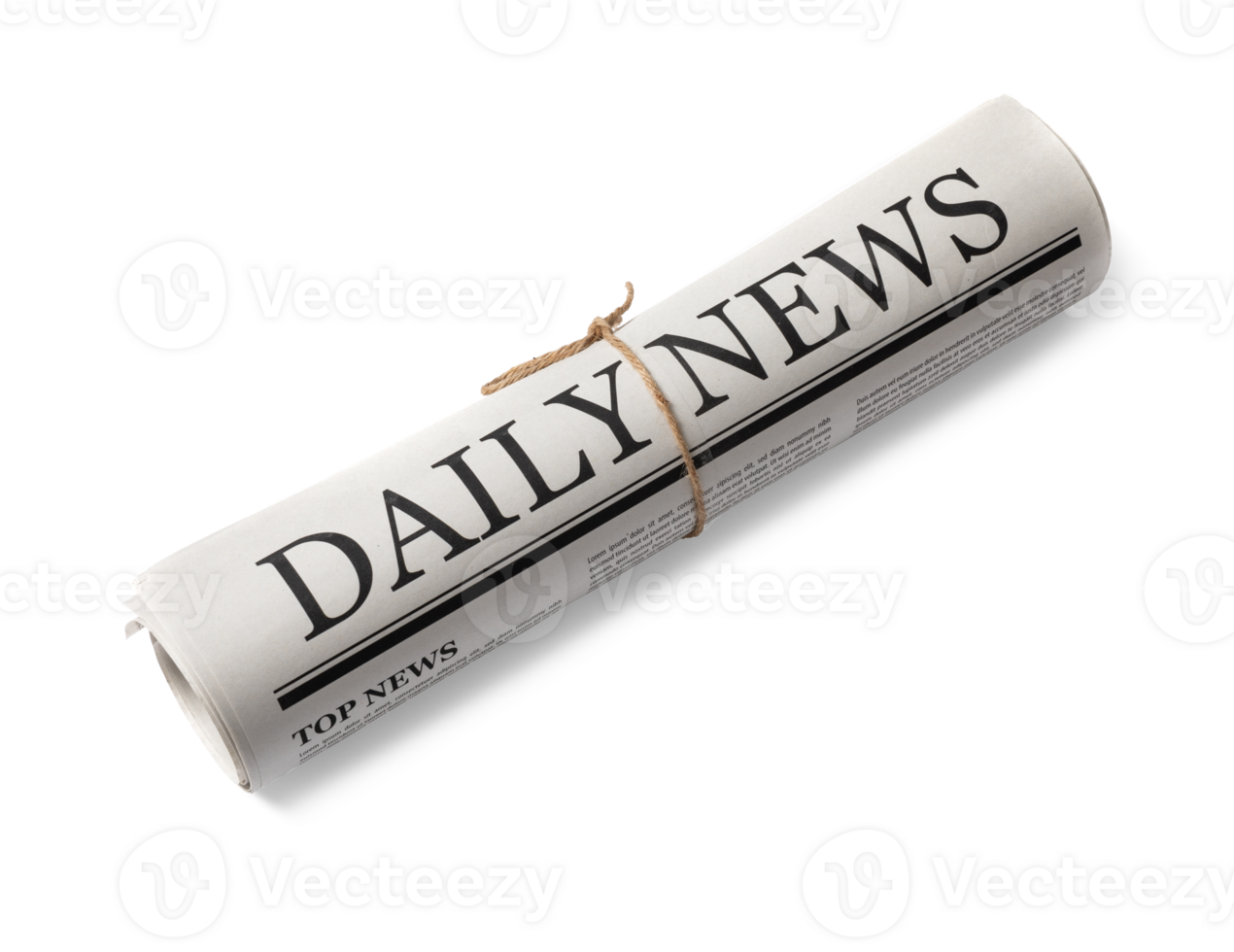 Rolled Business Newspaper with the headline News isolated, Daily Newspaper mock-up concept, PNG transparency with shadow