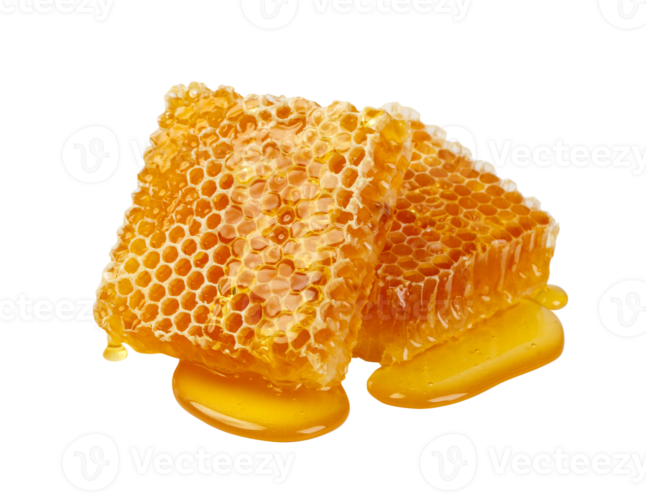 Honeycombs and honey drip on desk, Organic product from the nature for healthy with traditional style, PNG transparency