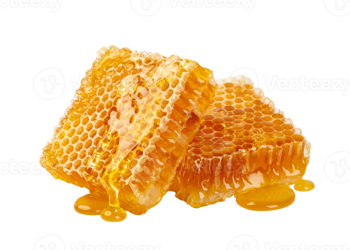 Honeycombs and honey drip on desk, Organic product from the nature for healthy with traditional style, PNG transparency