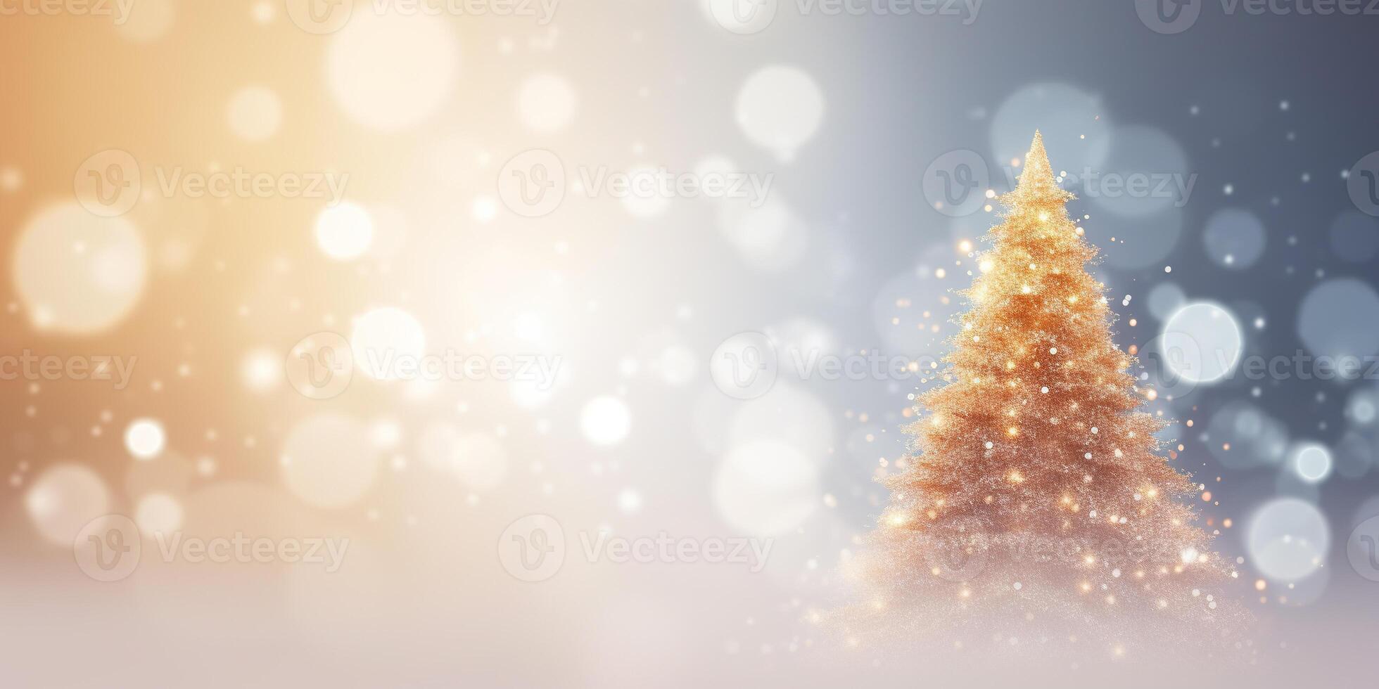 AI generated Tiny cute sparkling Christmas trees with gold hues festive background with copy space. Miniature fun holiday winter props wallpaper backdrop photo
